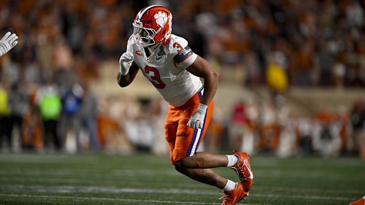 Dec 21, 2024; Austin, Texas, USA; Clemson Tigers defensive end T.J. Parker (3) in action during the game between the Texas Longhorns and the Clemson Tigers in the CFP National Playoff First Round at Darrell K Royal-Texas Memorial Stadium. Mandatory Credit: Jerome Miron-Imagn Images