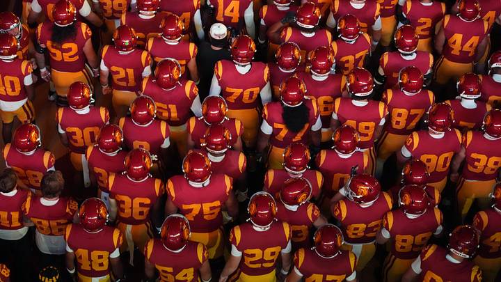 Sep 12, 2026; Los Angeles, California, USA; A general overall view as Southern California Trojans players enter the field against the Louisiana Ragin' Cajuns at United Airlines Field at Los Angeles Memorial Coliseum. Mandatory Credit: Kirby Lee-Imagn Images Sep 12, 2026; Los Angeles, California, USA; A general overall view as Southern California Trojans players enter the field against the Louisiana Ragin' Cajuns at United Airlines Field at Los Angeles Memorial Coliseum. Mandatory Credit: Kirby Lee-Imagn Images