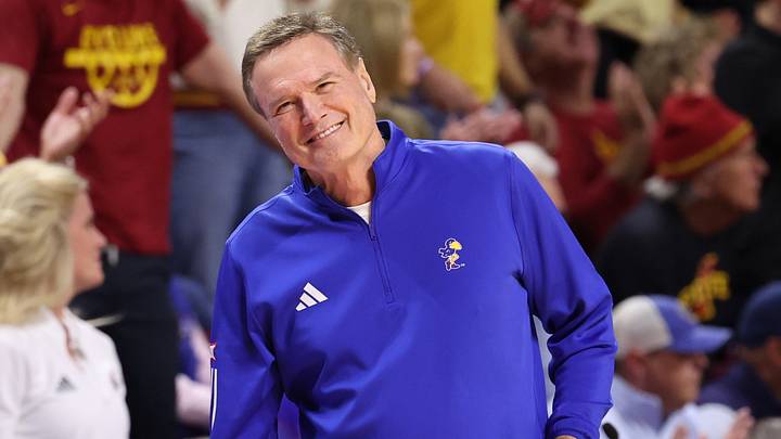 Feb 14, 2026; Ames, Iowa, USA; Kansas Jayhawks head coach Bill Self watches his team play the Iowa State Cyclones at James H. Hilton Coliseum. Mandatory Credit: Reese Strickland-Imagn Images Feb 14, 2026; Ames, Iowa, USA; Kansas Jayhawks head coach Bill Self watches his team play the Iowa State Cyclones at James H. Hilton Coliseum. Mandatory Credit: Reese Strickland-Imagn Images