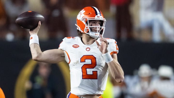 Dec 21, 2024; Austin, Texas, USA; Clemson Tigers quarterback Cade Klubnik (2) against the Texas Longhorns during the CFP National playoff first round at Darrell K Royal-Texas Memorial Stadium. Mandatory Credit: Mark J. Rebilas-Imagn Images
