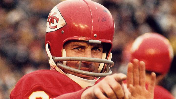 Jan 1970; Unknown location, USA; FILE PHOTO; Kansas City Chiefs quarterback Len Dawson (16) signals on the field during the 1969 postseason. Mandatory Credit: Tony Tomsic-USA TODAY NETWORK