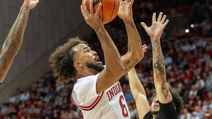Indiana guard Tayton Conerway shoots versus Milwaukee on Nov. 12, 2025, at Simon Skjodt Assembly Hall. IU won 101-70.