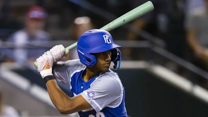 Aug 28, 2022; Phoenix, Arizona, US; East infielder Arjun Nimmala (22) during the Perfect Game All-American Classic high school baseball game at Chase Field.