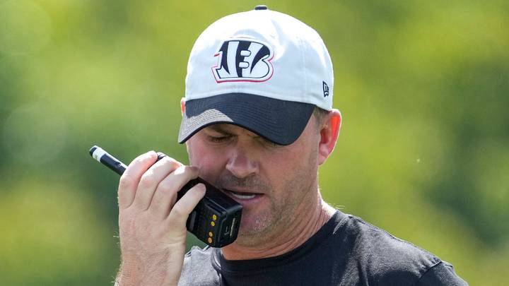 Cincinnati Bengals head coach Zac Taylor calls a play during practice at the Paycor Stadium practice facility in downtown Cincinnati on Monday, Aug. 3, 2026.