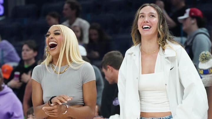 Sep 6, 2025; San Francisco, California, USA; Minnesota Lynx guard-forward DiJonai Carrington (3) and forward Alanna Smith (8) share a laugh on the sideline before the game against the Golden State Valkyries at Chase Center. Mandatory Credit: David Gonzales-Imagn Images Sep 6, 2025; San Francisco, California, USA; Minnesota Lynx guard-forward DiJonai Carrington (3) and forward Alanna Smith (8) share a laugh on the sideline before the game against the Golden State Valkyries at Chase Center. Mandatory Credit: David Gonzales-Imagn Images