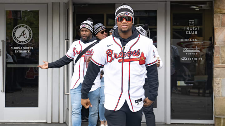 Ronald Acuña Jr. celebró con los Bravos la conquista de la Serie Mundial 