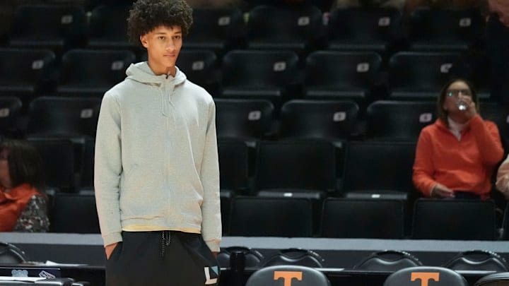 Five-star prospect Nate Ament at the NCAA college basketball game between Tennessee Kentucky on Tuesday, Jan. 28, 2025, in Knoxville, Tenn.