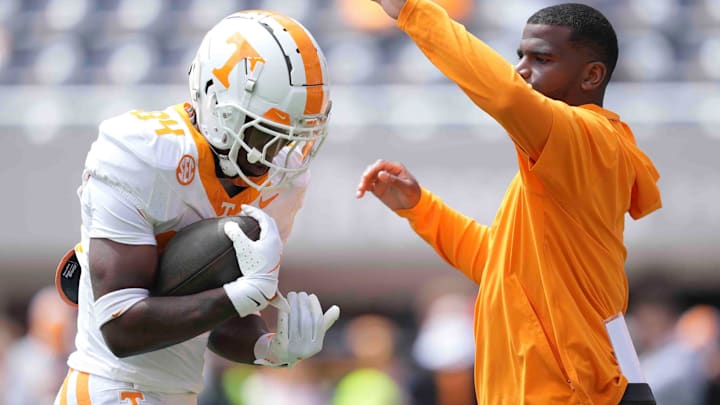 Tennessee wide receiver Radarious Jackson (84) warms up before the Orange & White spring game, Saturday, April 12, 2025.