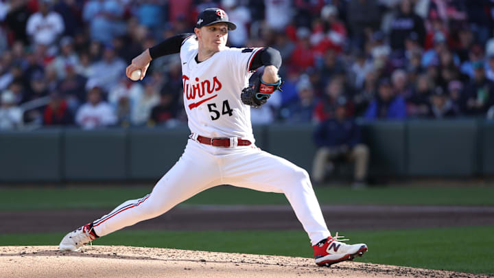 Oct 10, 2023; Minneapolis, Minnesota, USA; Minnesota Twins starting pitcher Sonny Gray (54) pitches