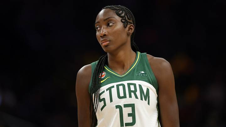 Jul 2, 2026; Phoenix, Arizona, USA; Seattle Storm forward Ezi Magbegor (13) against the Phoenix Mercury at Mortgage Matchup Center. Mandatory Credit: Mark J. Rebilas-Imagn Images