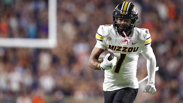 Oct 18, 2025; Auburn, Alabama, USA; Missouri Tigers wide receiver Donovan Olugbode (1) gets open during the fourth quarter against the Auburn Tigers at Jordan-Hare Stadium. Mandatory Credit: John Reed-Imagn Images Oct 18, 2025; Auburn, Alabama, USA; Missouri Tigers wide receiver Donovan Olugbode (1) gets open during the fourth quarter against the Auburn Tigers at Jordan-Hare Stadium. Mandatory Credit: John Reed-Imagn Images