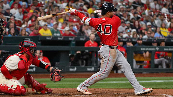 Boston Red Sox first baseman Willson Contreras. Boston Red Sox first baseman Willson Contreras.