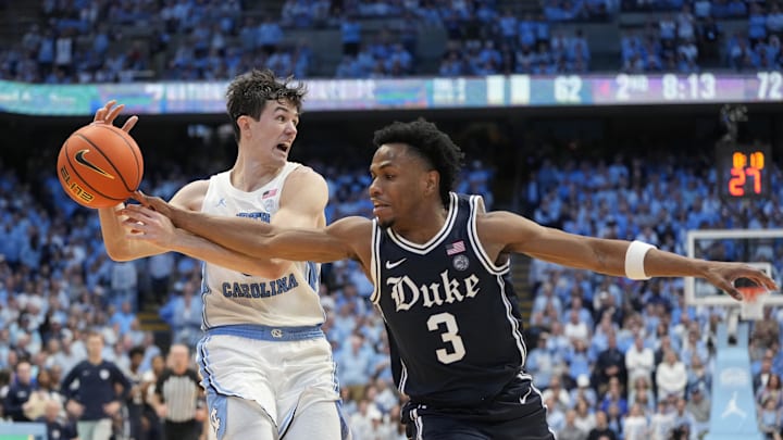 Feb 3, 2024; Chapel Hill, North Carolina, USA; North Carolina Tar Heels guard Cormac Ryan (3) with