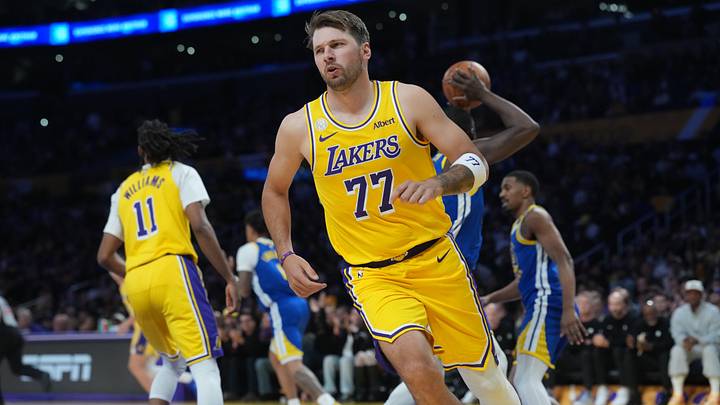 Luka Dončić welcomed a Warriors rookie to the NBA in the Lakers’ opening night victory. Luka Dončić welcomed a Warriors rookie to the NBA in the Lakers’ opening night victory.
