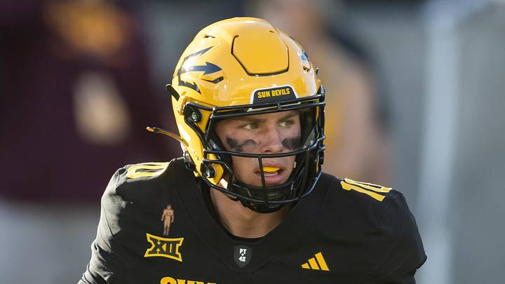 Arizona State Sun Devils quarterback Sam Leavitt (10) against the Houston Cougars at Mountain America Stadium.