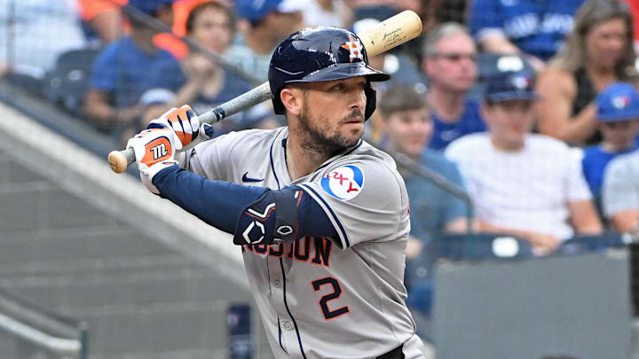 Jul 3, 2024; Toronto, Ontario, CAN; Houston Astros third baseman Alex Bregman (2) bats against the Toronto Blue Jays at Rogers Centre