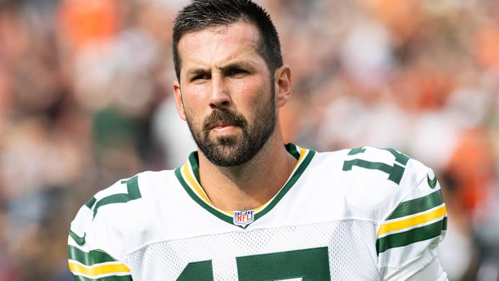 Green Bay Packers place kicker Brandon McManus (17) walks back to the locker room after the game against the Cleveland Browns at Huntington Bank Field.