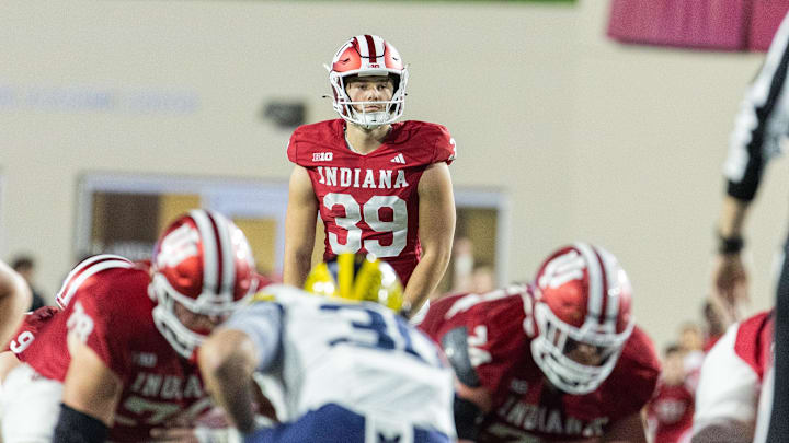 Indiana Hoosiers place kicker Nicolas Radicic (39) gets ready to hit a field goal  in the second half against the Michigan Wolverines at Memorial Stadium.