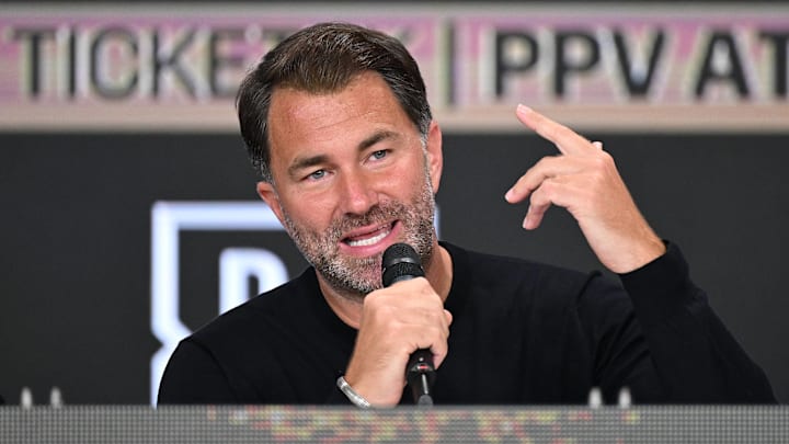 Eddie Hearn is seen during a press conference at The Glasshouse in Surfers Paradise on January 6, 2025.