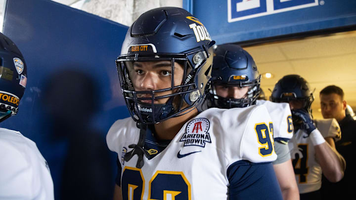 Dec 30, 2023; Tucson, AZ, USA; Toledo Rockets linebacker Malachi Davis (93) against the Wyoming Cowboys in the Arizona Bowl at Arizona Stadium. Mandatory Credit: Mark J. Rebilas-USA TODAY Sports Dec 30, 2023; Tucson, AZ, USA; Toledo Rockets linebacker Malachi Davis (93) against the Wyoming Cowboys in the Arizona Bowl at Arizona Stadium. Mandatory Credit: Mark J. Rebilas-USA TODAY Sports
