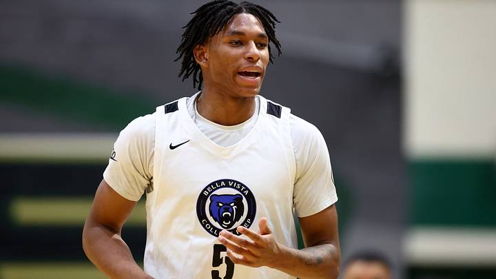 Jan 2, 2026; Mesa, AZ, USA; CIA Bella Vista (AZ) guard Jalen White (5) against Oak Cliff Faith Family Academy (TX) during the HoopHall West Tournament at Skyline High School. Mandatory Credit: Mark J. Rebilas-Imagn Images Jan 2, 2026; Mesa, AZ, USA; CIA Bella Vista (AZ) guard Jalen White (5) against Oak Cliff Faith Family Academy (TX) during the HoopHall West Tournament at Skyline High School. Mandatory Credit: Mark J. Rebilas-Imagn Images