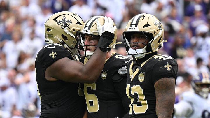 Sep 20, 2026; Baltimore, Maryland, USA; New Orleans Saints quarterback Tyler Shough (6) is congratulated after scoring a touchdown in the fourth quarter against the Baltimore Ravens at M&T Bank Stadium. Mandatory Credit: Jamie Sabau-Imagn Images Sep 20, 2026; Baltimore, Maryland, USA; New Orleans Saints quarterback Tyler Shough (6) is congratulated after scoring a touchdown in the fourth quarter against the Baltimore Ravens at M&T Bank Stadium. Mandatory Credit: Jamie Sabau-Imagn Images