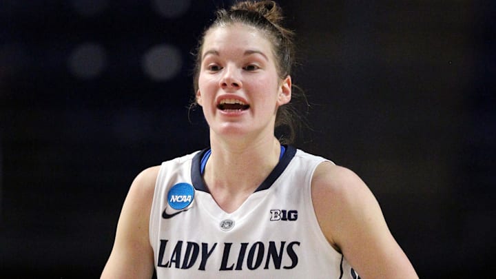 Mar 25, 2014; University Park, PA, USA; Penn State Lady Lions guard Maggie Lucas (33) against the Florida Gators in the second half of a women's college basketball game in the second round of the NCAA Tournament at Bryce Jordan Center. Penn State defeated Florida 83-61. Mandatory Credit: Matthew O'Haren-Imagn Images