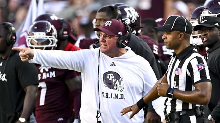 Texas A&M Aggies head coach Mike Elko reacts against the Auburn Tigers during the fourth quarter at Kyle Field. 