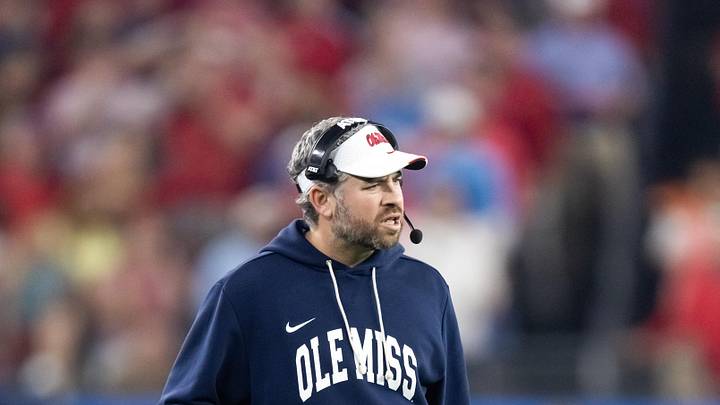 Jan 8, 2026; Glendale, AZ, USA; Mississippi Rebels head coach Pete Golding against the Miami Hurricanes during the 2026 Fiesta Bowl and semifinal game of the College Football Playoff at State Farm Stadium. Mandatory Credit: Mark J. Rebilas-Imagn Images