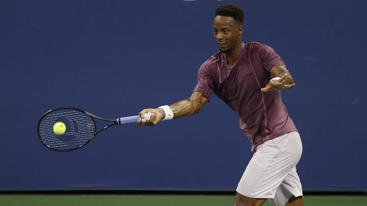 France's Gael Monfils during his 4–6, 2–6, 6–2, 6 (3)–7 loss to Norway's Casper Ruud on Aug. 28, 2024.