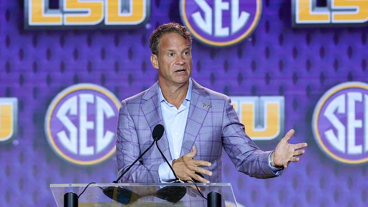 Jul 23, 2026; Tampa, FL, USA; LSU Tigers head coach Lane Kiffin speaks to the press during SEC Football Kickoff Media Day at the Tampa Marriott. Mandatory Credit: Nathan Ray Seebeck-Imagn Images Jul 23, 2026; Tampa, FL, USA; LSU Tigers head coach Lane Kiffin speaks to the press during SEC Football Kickoff Media Day at the Tampa Marriott. Mandatory Credit: Nathan Ray Seebeck-Imagn Images
