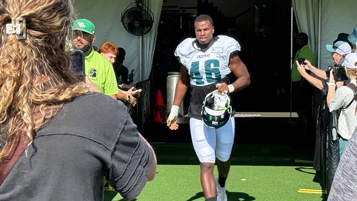 Joshua Wehru takes the field at Eagles training camp as he tries to make the transition from rugby to football. Joshua Wehru takes the field at Eagles training camp as he tries to make the transition from rugby to football.