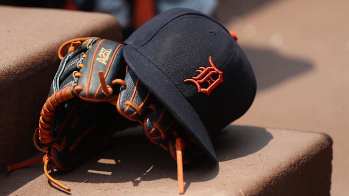 Jun 2, 2019; Atlanta, GA, USA; A Detroit Tigers hat and glove is shown in their dugout before their game against the Atlanta Braves at SunTrust Park. Mandatory Credit: Jason Getz-Imagn Images Jun 2, 2019; Atlanta, GA, USA; A Detroit Tigers hat and glove is shown in their dugout before their game against the Atlanta Braves at SunTrust Park. Mandatory Credit: Jason Getz-Imagn Images