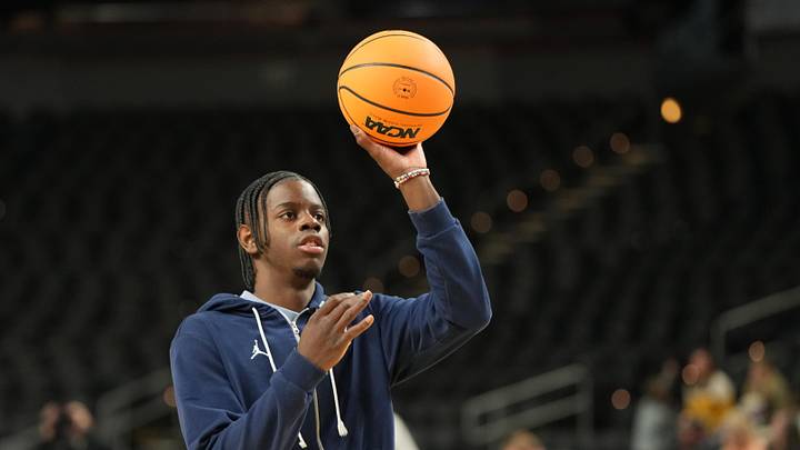 Mar 18, 2026; Greenville, SC, USA; North Carolina Tar Heels forward Caleb Wilson (8) works on his left hand during a practice session ahead of the first round of the men's 2026 NCAA Tournament at Bon Secours Wellness Arena. Mandatory Credit: Bob Donnan-Imagn Images