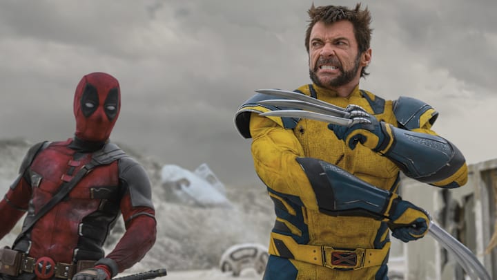 (L-R): Ryan Reynolds as Deadpool/Wade Wilson and Hugh Jackman as Wolverine/Logan in 20th Century Studios/Marvel Studios' DEADPOOL & WOLVERINE. Photo by Jay Maidment. © 2024 20th Century Studios / © and ™ 2024 MARVEL.