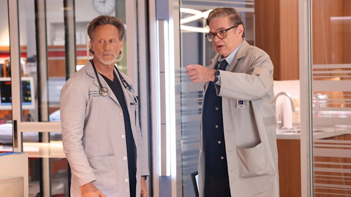 CHICAGO MED -- "Blurred Lines" Episode 1004 -- Pictured: (l-r) Steven Weber as Dr. Dean Archer, Oliver Platt as Dr. Daniel Charles 