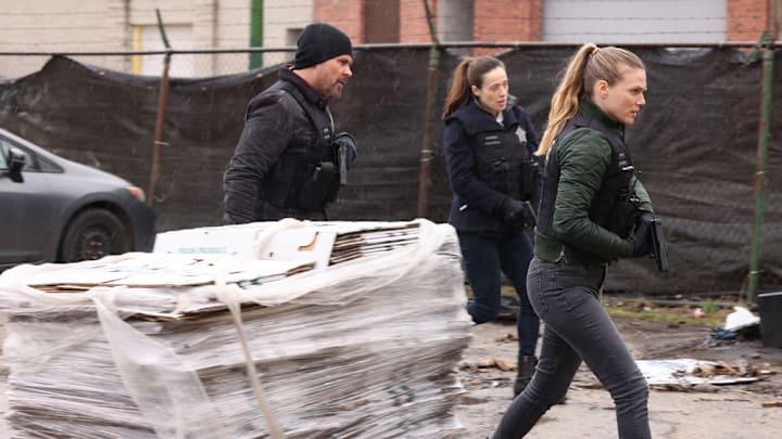 CHICAGO P.D. -- "More" Episode 11013 -- Pictured: (l-r) Patrick John Flueger as Adam Ruzek, Marina Squerciati as Kim Burgess, Tracy Spiridakos as Hailey Upton -- (Photo by: George Burns Jr/NBC)