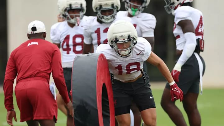 8/3/25 MFB MFB Fall Camp practice 4 Alabama Defensive Back Bray Hubbard (18)