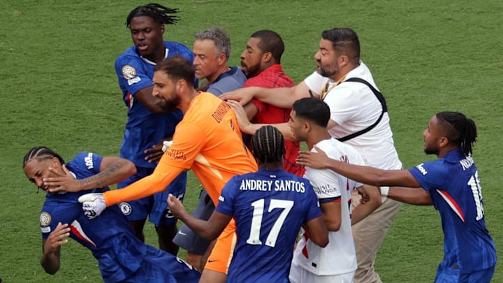 Chelsea and PSG came together after the final whistle.