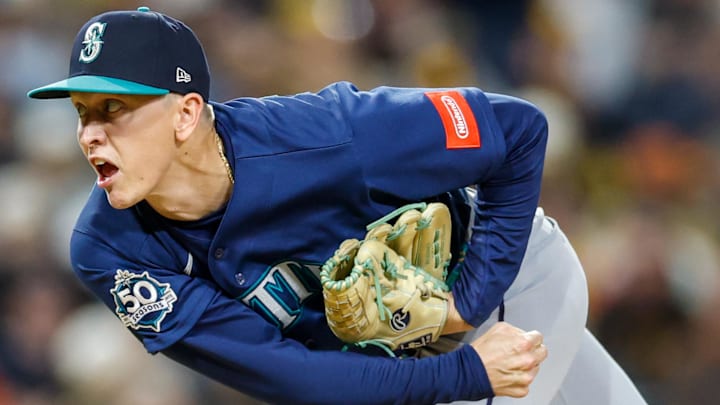 Casey Legumina (64) throws a pitch during the eighth inning against the San Diego Padres at Petco Park. 