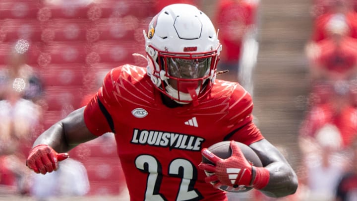Louisville Cardinals running back Keyjuan Brown (22) rushes down the field during their game against the Austin Peay Governors on Saturday, Aug. 31, 2024 at L&N Federal Credit Union Stadium in Louisville, Ky.