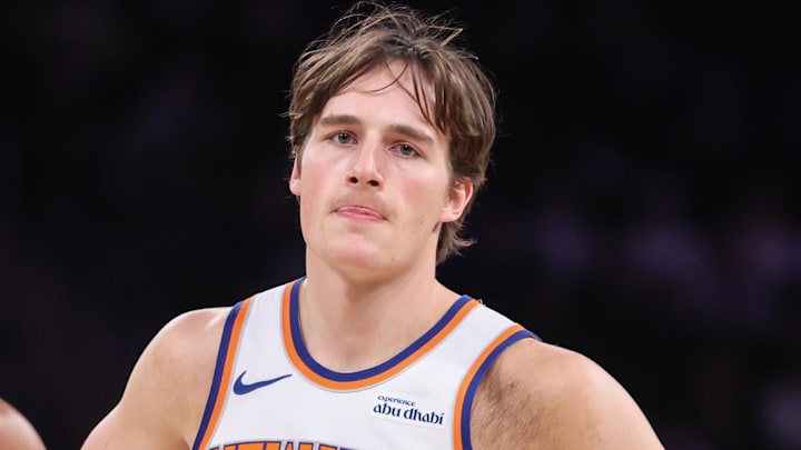Nov 9, 2025; New York, New York, USA;  New York Knicks guard Tyler Kolek (13) at Madison Square Garden. Mandatory Credit: Wendell Cruz-Imagn Images