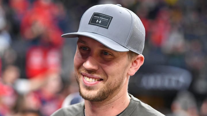 Mar 8, 2018; Las Vegas, NV, USA; Philadelphia Eagles quarterback Nick Foles is pictured at a Pac-12 Tournament quarterfinal game between his alma mater Arizona Wildcats and the Colorado Buffaloes at T-Mobile Arena