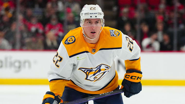 Dec 15, 2023; Raleigh, North Carolina, USA;  Nashville Predators defenseman Tyson Barrie (22)