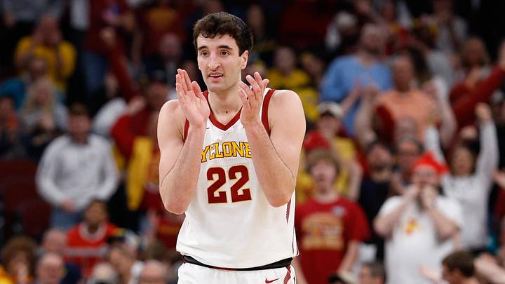Mar 27, 2026; Chicago, IL, USA; Iowa State Cyclones forward Milan Momcilovic (22) reacts in the first half against the Tennessee Volunteers during a Sweet Sixteen game of the Midwest Regional of the men's 2026 NCAA Tournament at United Center. Mar 27, 2026; Chicago, IL, USA; Iowa State Cyclones forward Milan Momcilovic (22) reacts in the first half against the Tennessee Volunteers during a Sweet Sixteen game of the Midwest Regional of the men's 2026 NCAA Tournament at United Center.