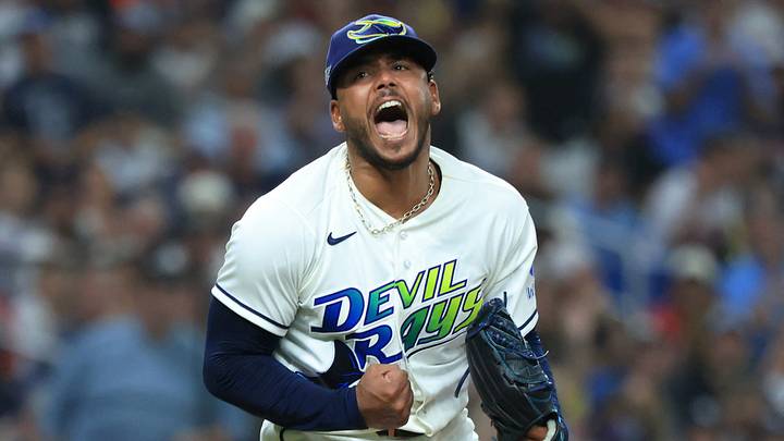 Oct 13, 2026; St. Petersburg, Florida, USA; Tampa Bay Rays pitcher Freddy Peralta (51) reacts after pitching against the Cleveland Guardians during the sixth inning in game two of the ALCS for the 2026 MLB Playoffs at Tropicana Field. Mandatory Credit: Kim Klement Neitzel-Imagn Images Oct 13, 2026; St. Petersburg, Florida, USA; Tampa Bay Rays pitcher Freddy Peralta (51) reacts after pitching against the Cleveland Guardians during the sixth inning in game two of the ALCS for the 2026 MLB Playoffs at Tropicana Field. Mandatory Credit: Kim Klement Neitzel-Imagn Images