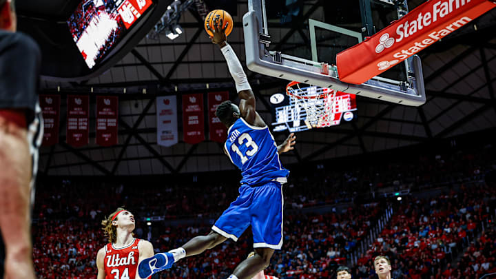 BYU center Keba Keita goes up for alley-oop dunk against Utah BYU center Keba Keita goes up for alley-oop dunk against Utah