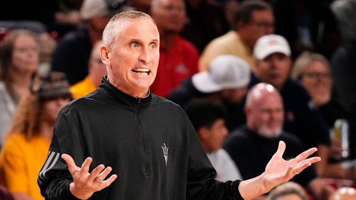 Arizona State Sun Devils head coach Bobby Hurley reacts during action against the Gonzaga Bulldogs on Nov. 14, 2025, at Desert Financial Arena in Tempe.
