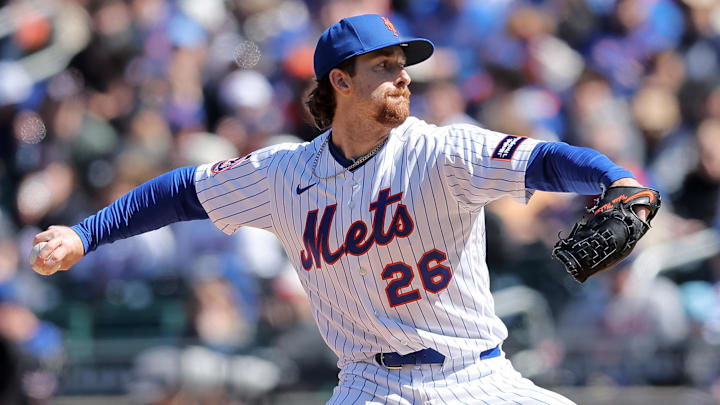 Mar 29, 2026; New York City, New York, USA; New York Mets starting pitcher Nolan McLean (26) pitches against the Pittsburgh Pirates during the second inning at Citi Field. Mandatory Credit: Brad Penner-Imagn Images