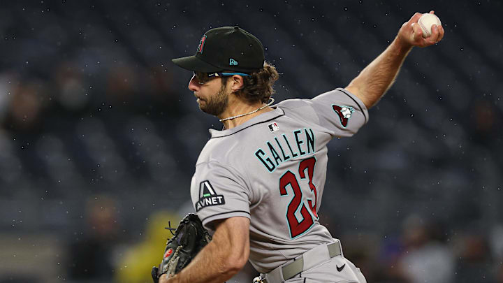 Apr 2, 2025; Bronx, New York, USA; Arizona Diamondbacks starting pitcher Zac Gallen (23) delivers a pitch during the first inning against the New York Yankees at Yankee Stadium. Mandatory Credit: Vincent Carchietta-Imagn Images Apr 2, 2025; Bronx, New York, USA; Arizona Diamondbacks starting pitcher Zac Gallen (23) delivers a pitch during the first inning against the New York Yankees at Yankee Stadium. Mandatory Credit: Vincent Carchietta-Imagn Images
